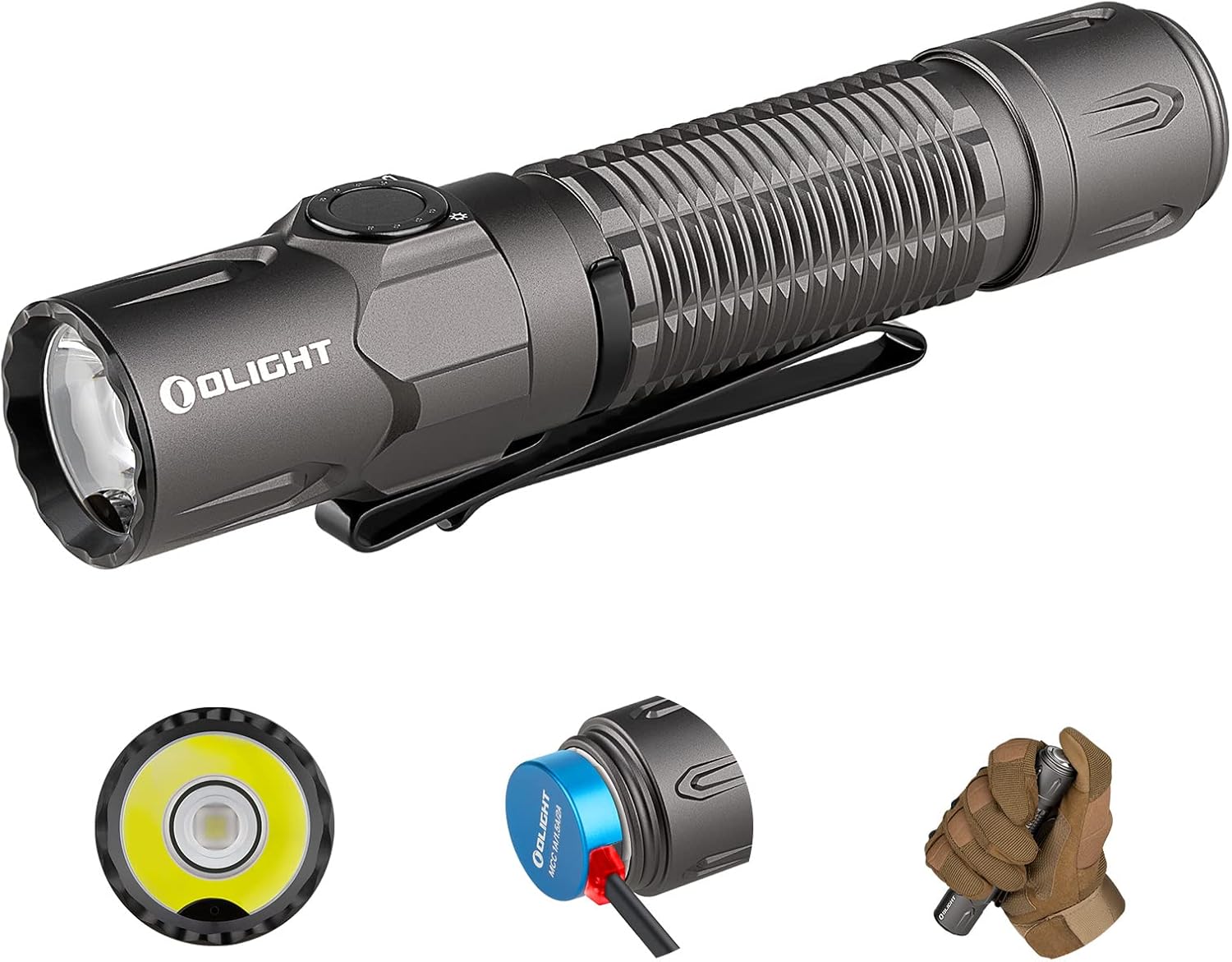 OLIGHT Warrior 3S 2300 Lumens Rechargeable Tactical Flashlight, Compact Dual-Switches LED Bright Light with Proximity Sensor