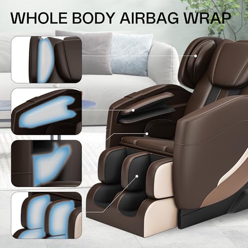 2022 Full Body Electric Zero Gravity Shiatsu Massage Chair with Back Heating and Foot Roller for Home and Office (Khaki)