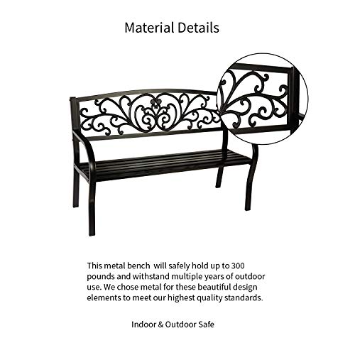Evergreen Garden Sunflower Garden Bench Outdoors & Indoors | Cast Iron Metal Patio Bench | Outdoor Seating Furniture | Seats for Park, Porch, Deck