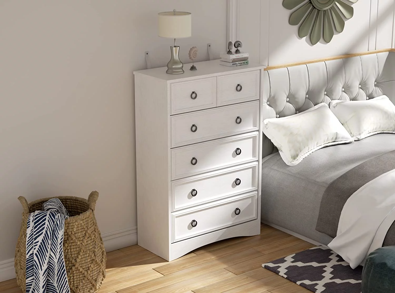 6 Drawer Dresser, White Wood Chest of Drawers Dressers for Bedroom, Living Room