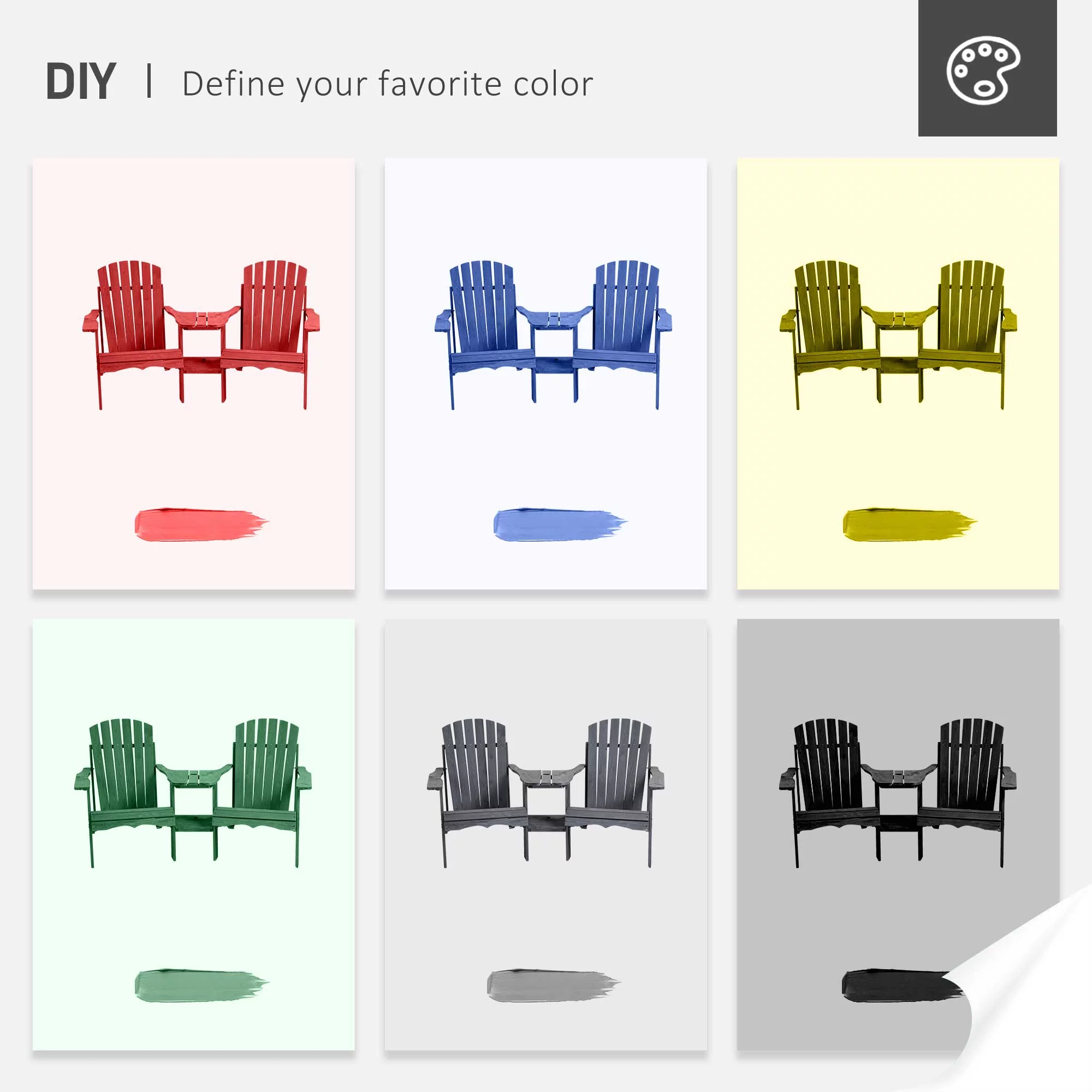 Outsunny Outdoor Tete-A-Tete Bench Wood Adirondack Chair with Center Table
