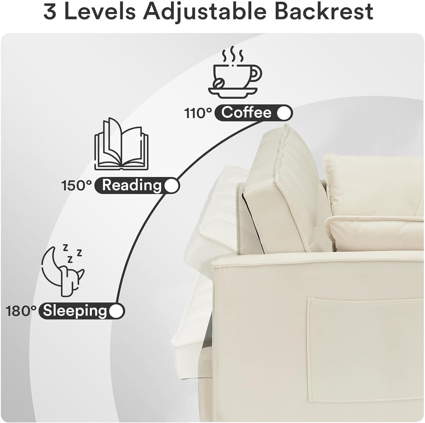 3 in 1 Sleeper Sofa Couch Bed, Velvet Convertible Sofa Bed with Armrests, Storage Pockets & 2 Pillows