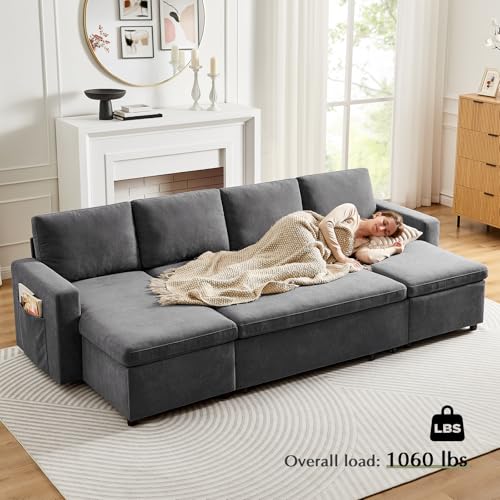 55" 3-in-1 Convertible Sleeper Sofa Bed with Adjustable Backrest - Soft Chenille Futon Couch for Living Room, Office & Apartment, Beige