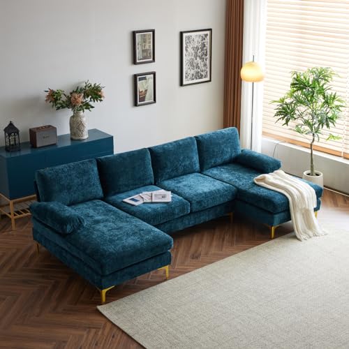 Karl home Convertible Sectional Sofa 110" U-Shape Sofa Couch 4-Seat Couch with Chaise ChenilleFabric Upholstered for Living Room, Apartment, Office