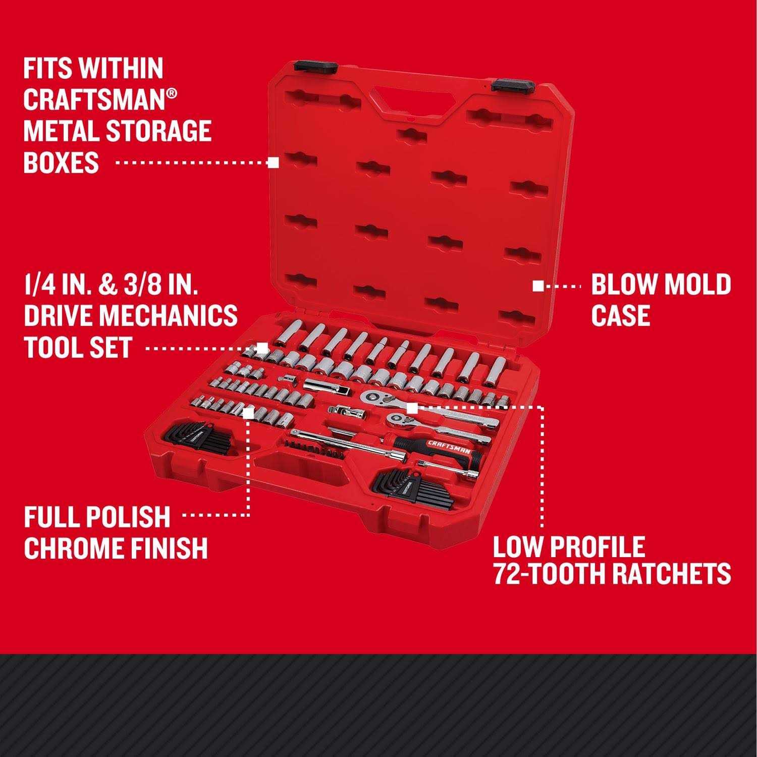 CRAFTSMAN 83-Piece Standard and Metric Polished Chrome Mechanics Tool Set with Hard Case CMMT12121L