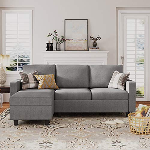 HONBAY Convertible Sectional Sofa, L Shaped Couch with Reversible Chaise for Small Space, Black