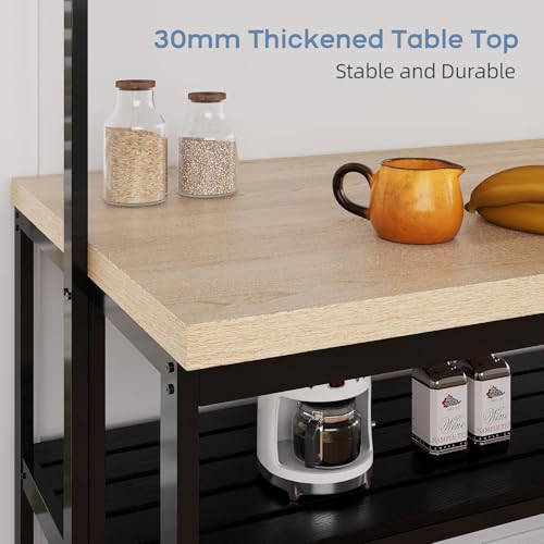 Kitchen Island with Storage, Bakers Rack with Power Outlet, Island Table for Kitchen,3 Tier Microwave Stand Oven Shelf,Large Coffee Bar Table