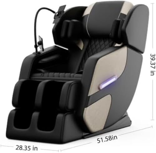 Full Body Massage Chair, PU Leather Zero Gravity Massage Chair with Airbags and Foot Roller, 6 Fix Point Rollers Recliner Chair, Gold