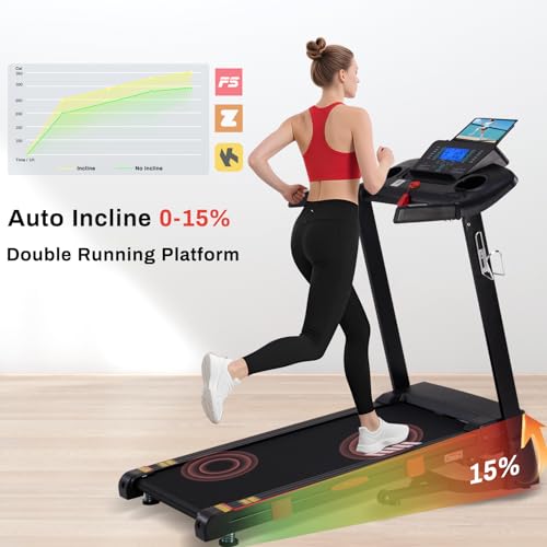 15% Auto Incline Treadmills for Home, 10 MPH Speed, 3.0 HP Foldable Treadmill, 18" Wider Belt, 36 Programs
