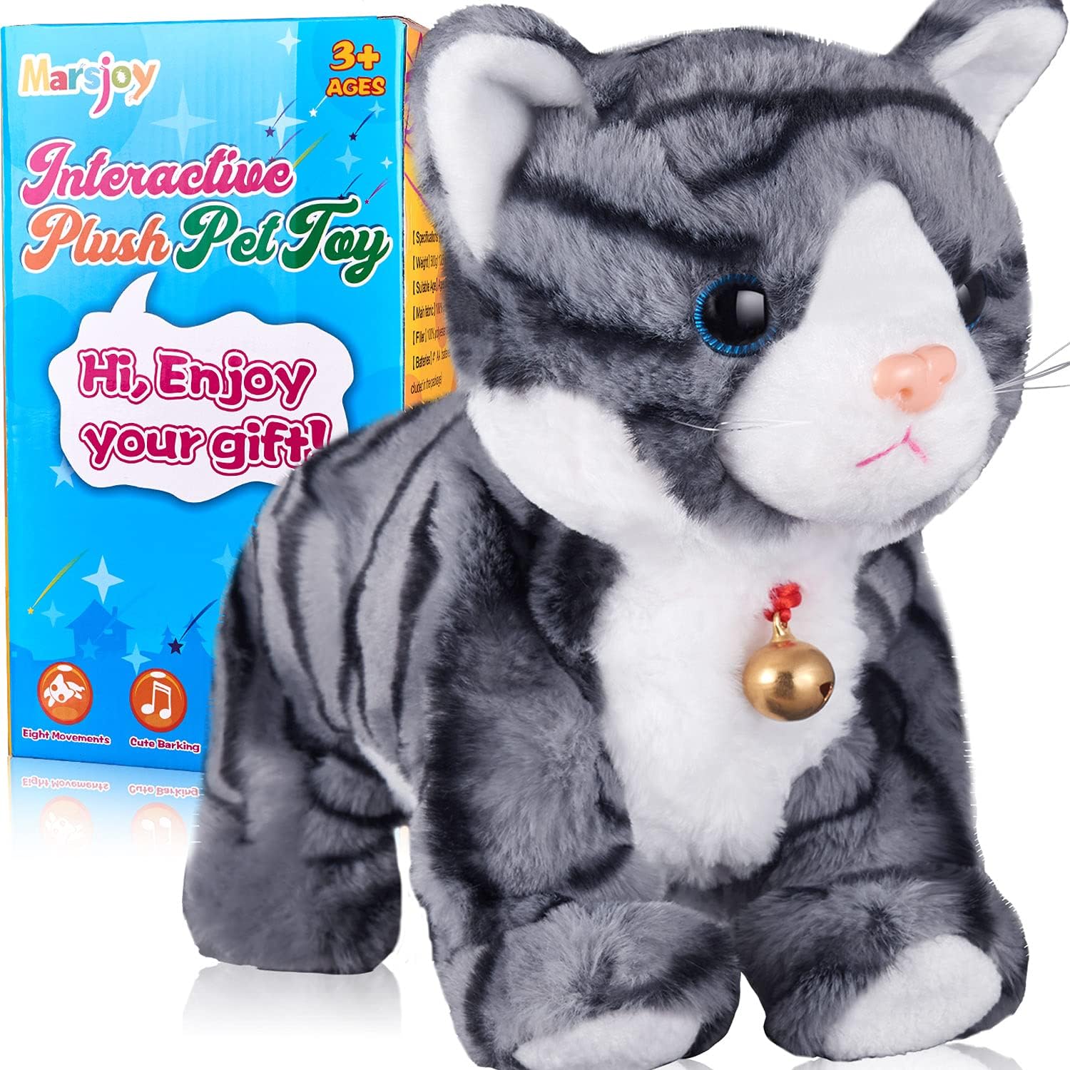 White Plush Cat Stuffed Animal Interactive Cat Robot Toy, Robotic Cat Barking Meow Kitten Touch Control, Electronic Cat Pet, Robot Cat Kitty Toy