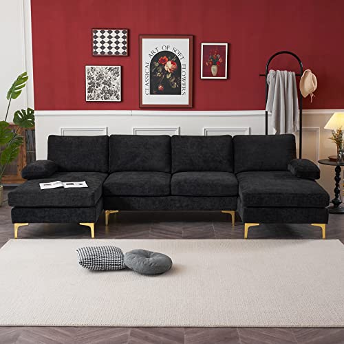 Karl home Convertible Sectional Sofa 110" U-Shape Sofa Couch 4-Seat Couch with Chaise ChenilleFabric Upholstered for Living Room, Apartment, Office