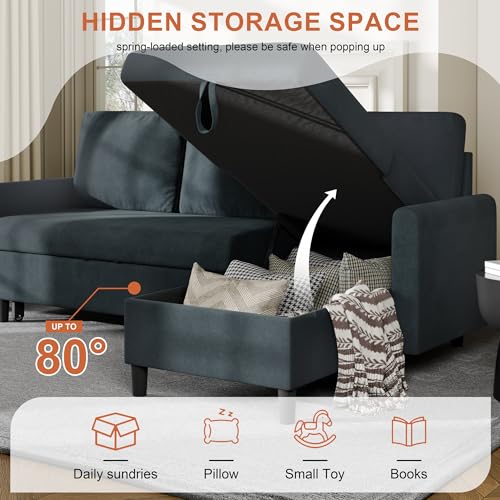 Vongrasig Convertible Sleeper Sofa, Pull Out Couch with Storage, 77" L-Shaped Sofa Bed with Storage Chaise Corduroy Fabric for Living Room, Apartment