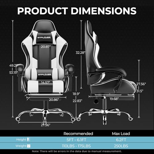 GTPLAYER Gaming Chair, Computer Chair with Footrest and Lumbar Support