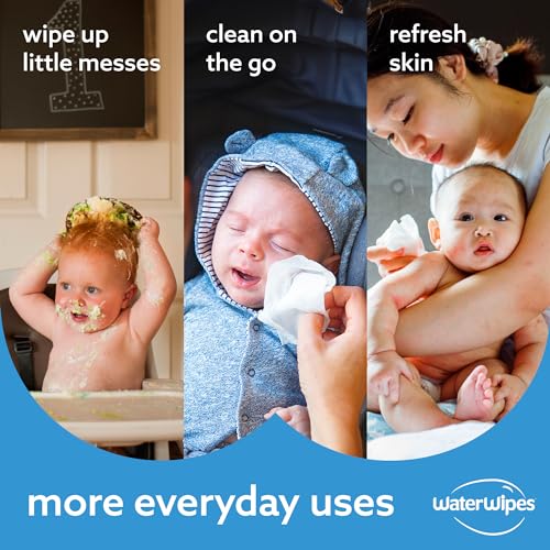 WaterWipes Plastic-Free Original Baby Wipes, 99.9% Water Based Wipes, Unscented & Hypoallergenic for Sensitive Skin, 60 Count (Pack of 12)