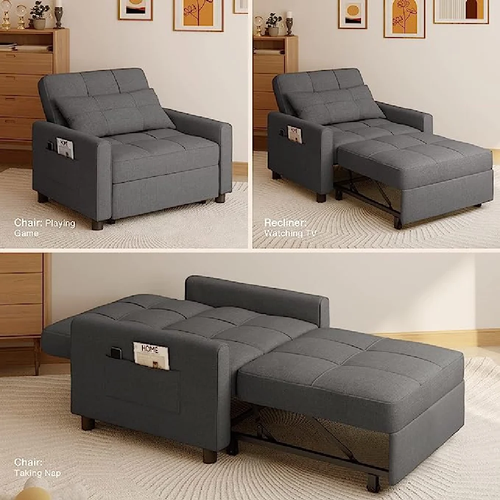 3 in 1 Sofa Beds Chair, Convertible Sleeper Sofa Bed Couch, Dark Gray