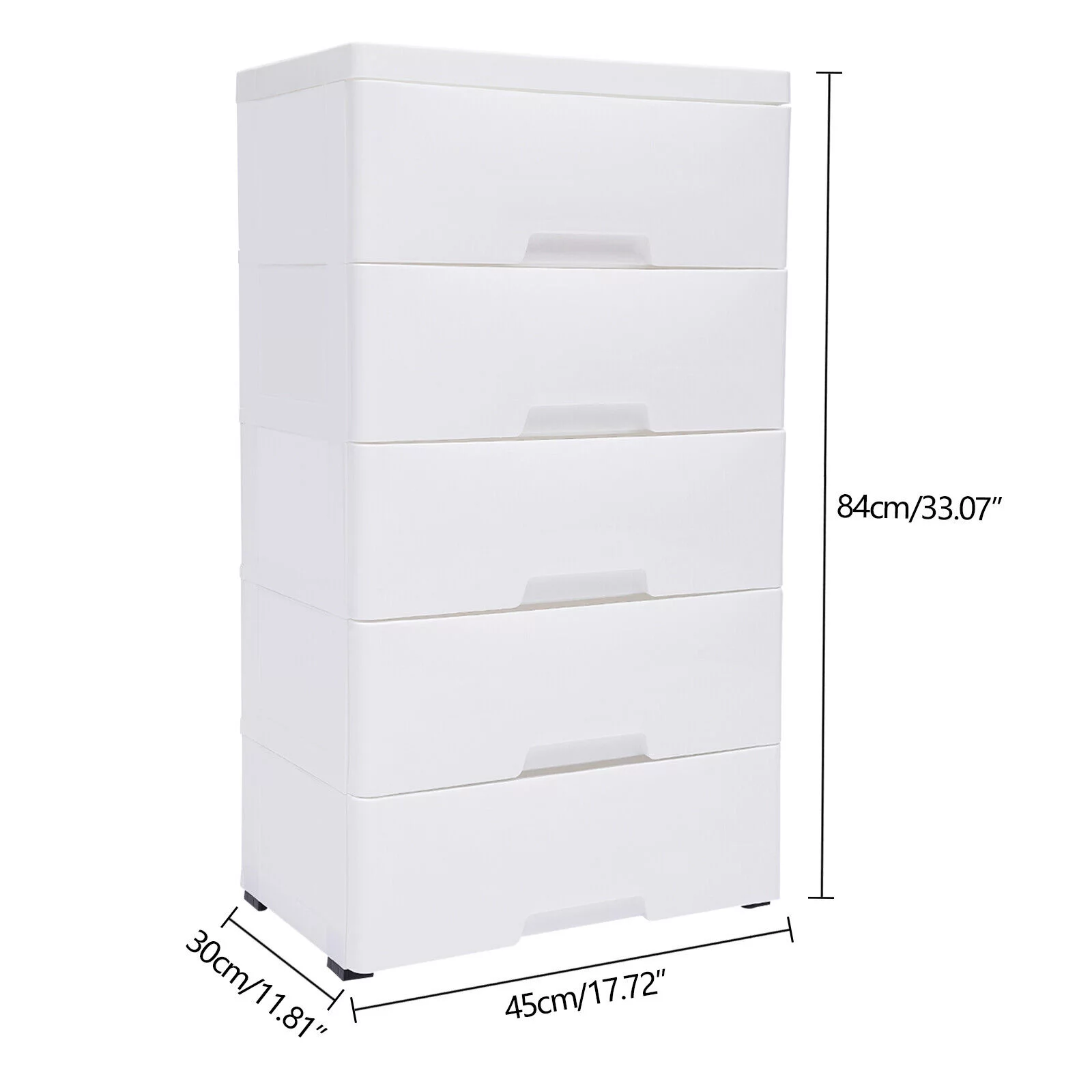 5 Drawers Dresser Chest Drawers Plastic Clothes Storage Bedroom Furniture White