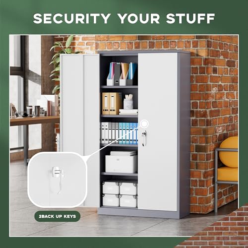 Greenvelly Metal Storage Cabinet, 72" Black Locking Metal Garage Storage Cabinet with Doors and 4 Adjustable Shelves