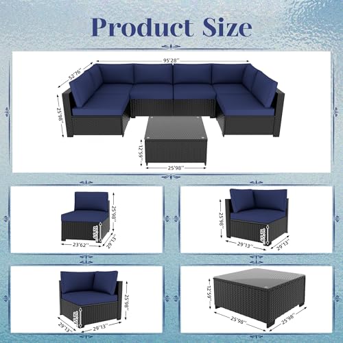 KIGOTY Patio Furniture Set 7 Pieces Conversation Sets, Outdoor Sectional Sofa