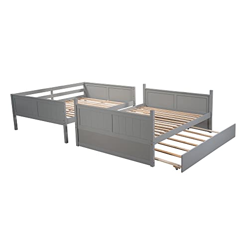 SOFTSEA Twin Over Full Bunk Bed with Slide, Solid Wood Bunk Beds with Stairs for Kids