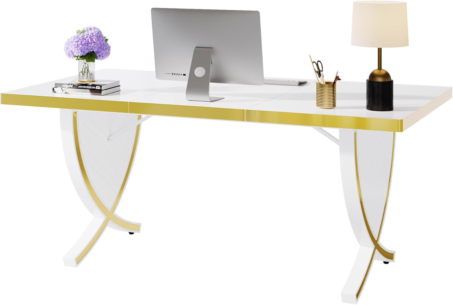 Tribesigns 63" Modern Executive Desk, Large Office Desk with Thickened Frame, Glossy Computer Desk Writing Desk Study Table for Home Office