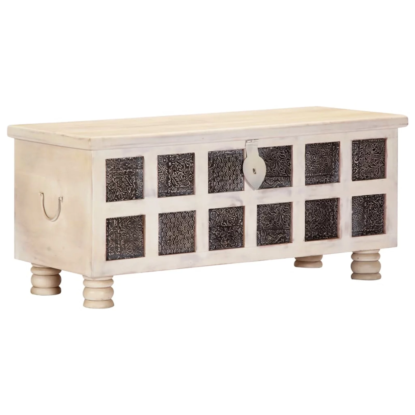 Dcenta Storage Chest Acacia Wood Blanket Box Wooden Trunk White for Bedroom, Closet