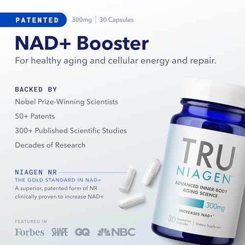 TRU NIAGEN Patented NAD+ Supplement for Anti Aging and Cell Regeneration, 300 mg Niagen, 90 Servings | Supports Cellular Energy, Brain