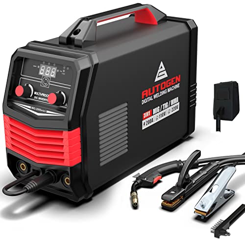AUTOGEN 200A MIG Welding Machine, 4 in 1 Flux Gas/Gasless/Lift/ARC/TIG Welding Machine, 110V/220V Dual Voltage Stick Welder