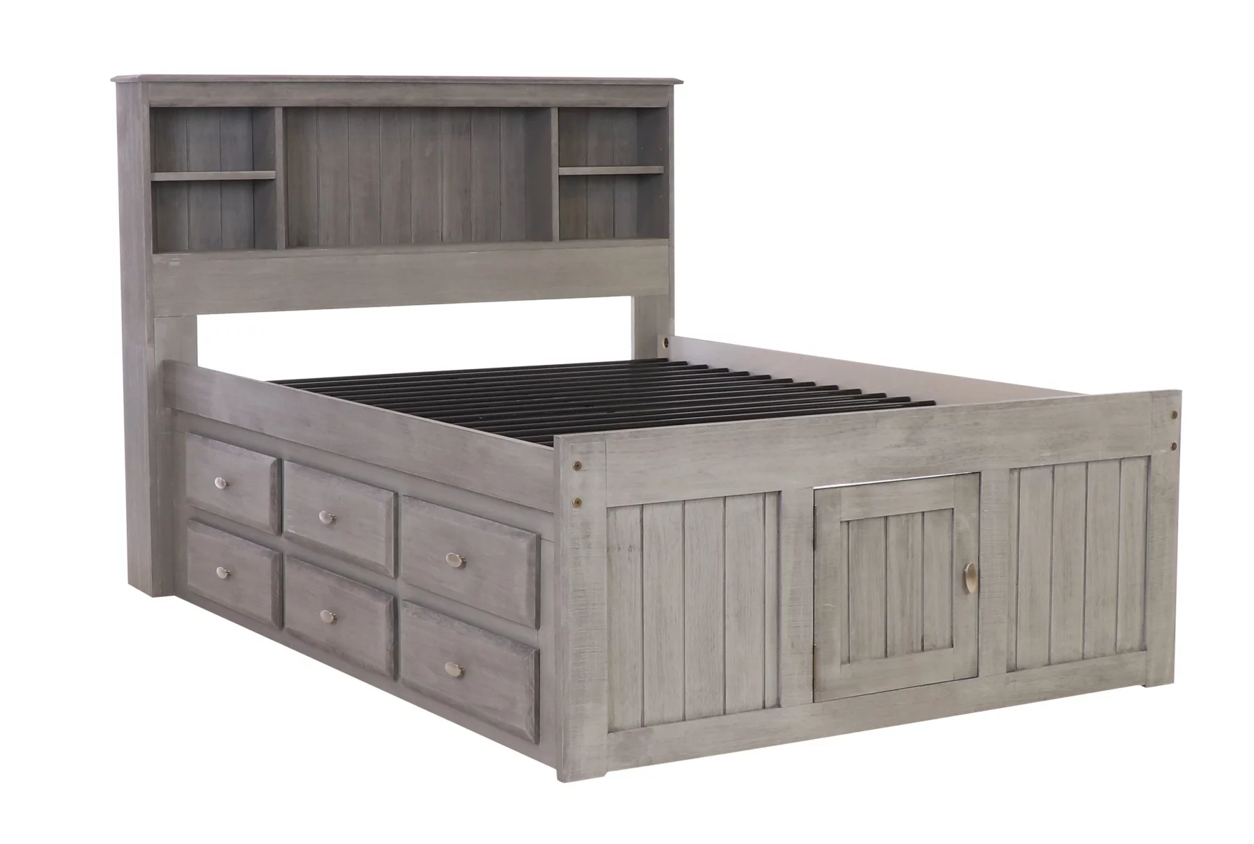 Discovery World Furniture - Full Size Bed Frame with Headboard Bookcase Captain Bed with 6 Drawers, Full Size Bed with Storage, Charcoal