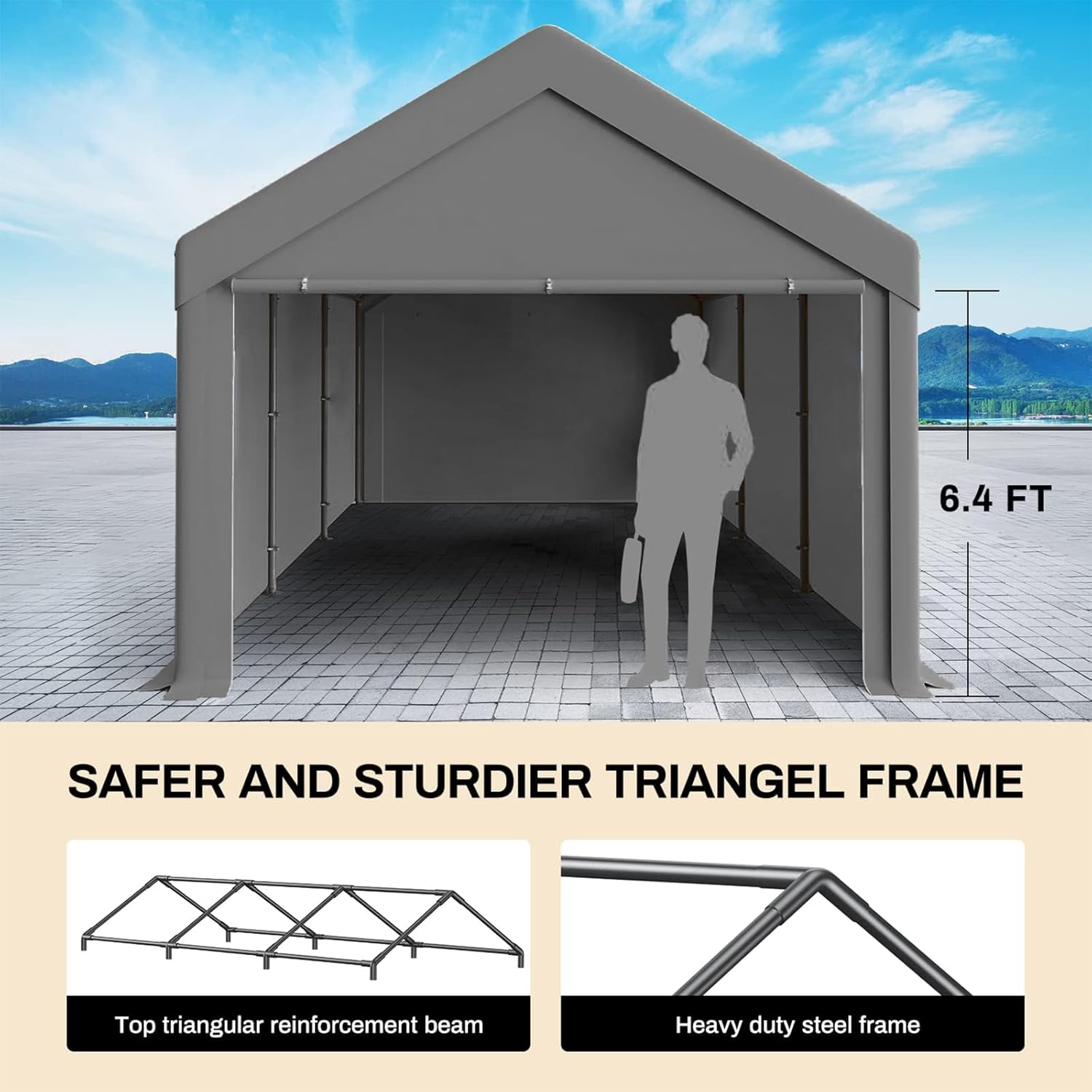 Outdoor Carport 10x20ft Heavy Duty Car Tent, Portable Garage Canopy Storage Shed, Car Shelter with Detachable Side Walls&Doors