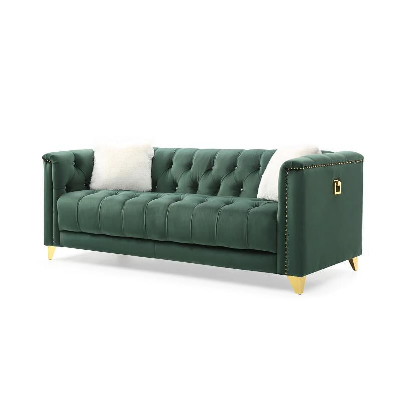 Russell Tufted Upholstery 3Pc Living Room Set Finished in Velvet Fabric in Green