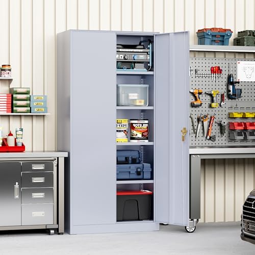 Greenvelly Metal Storage Cabinet, 72" Black Locking Storage Cabinets with Doors and 4 Shelves, Metal Cabinet for Garage Home Office, Classroom