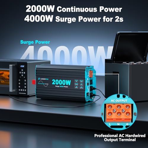 Pure Sine Wave 3500W Power Inverter 12V DC to 120V AC for RV, Truck, Home, Off-Grid, Solar, Inverter with 3 AC Outlet, 30W USB-C, 5V 3.1A USB