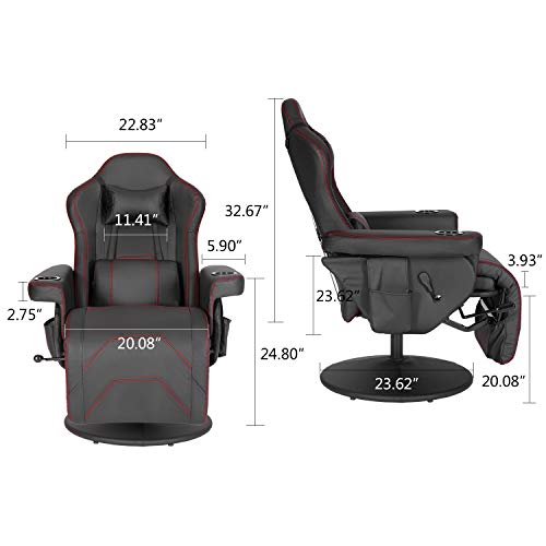 Modern-Depo Gaming Recliner Chair with Speakers, Massage, High Back, Cupholder, Headrest, Lumbar Support