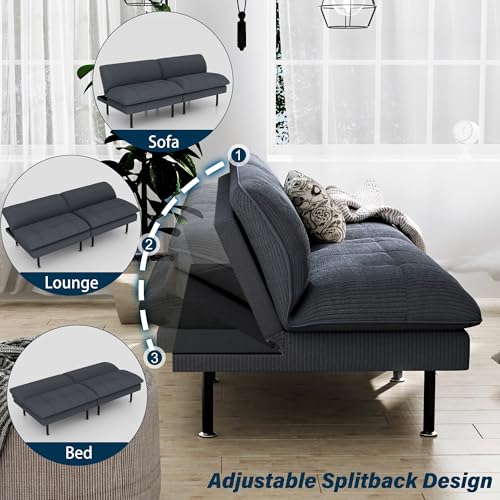 70" Futon Sofa Bed, 4 in 1 Multi-Function Couch Sleeper with Adjustable Backrest, Modern Convertible Futon, Recliner Small Loveseat for Living Room