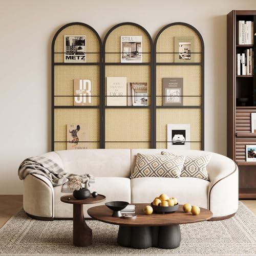 Room Divider and Folding Privacy Screens, Pine Wood 5.6 Ft Double Hinged Rattan Partition Freestanding Wall Room Divider for Home - 3 Panels