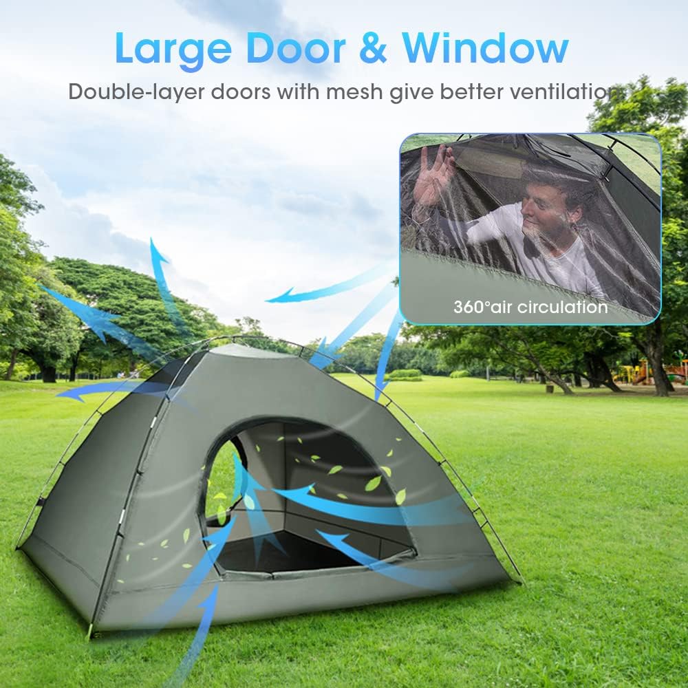 Camping Tent 4/5 Person, Instant Tent Setup in 60 Seconds with Rainfly, Portable Waterproof & Windproof Tent with Carry Bag, 2 Large Mesh Windows