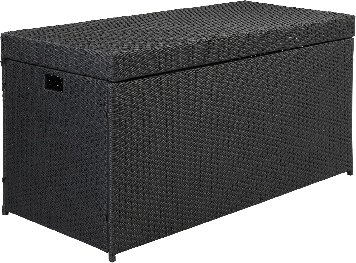 132 Gallon Large Deck Box - PE Rattan Indoor Outdoor Storage Box - Wicker Storage Basket with Lid - Deck Bin with Handle