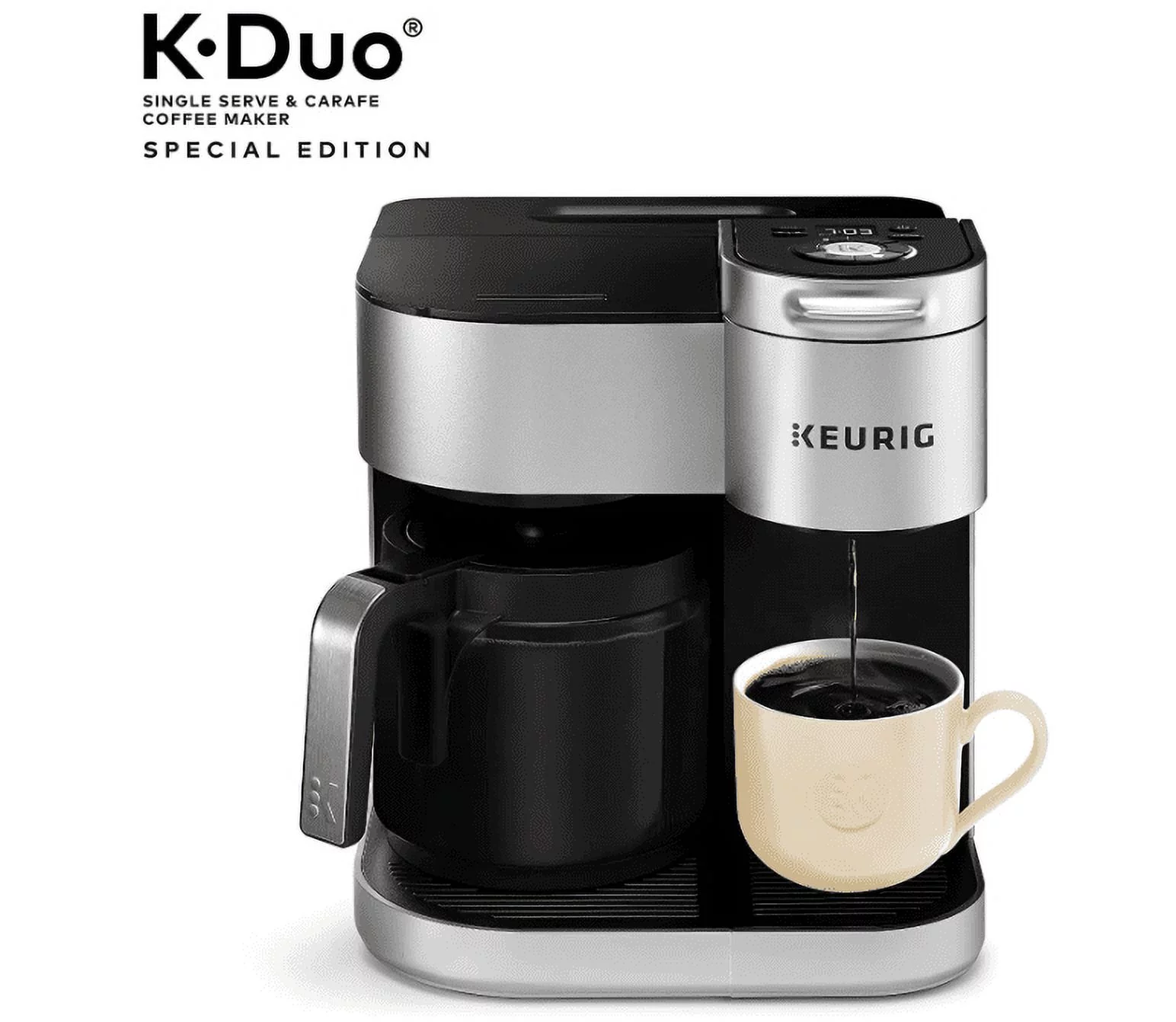 Keurig K-Duo Special Edition Coffee Maker, Single Serve and 12-Cup Drip Coffee Brewer, Compatible with K-Cup Pods and Ground Coffee, Silver