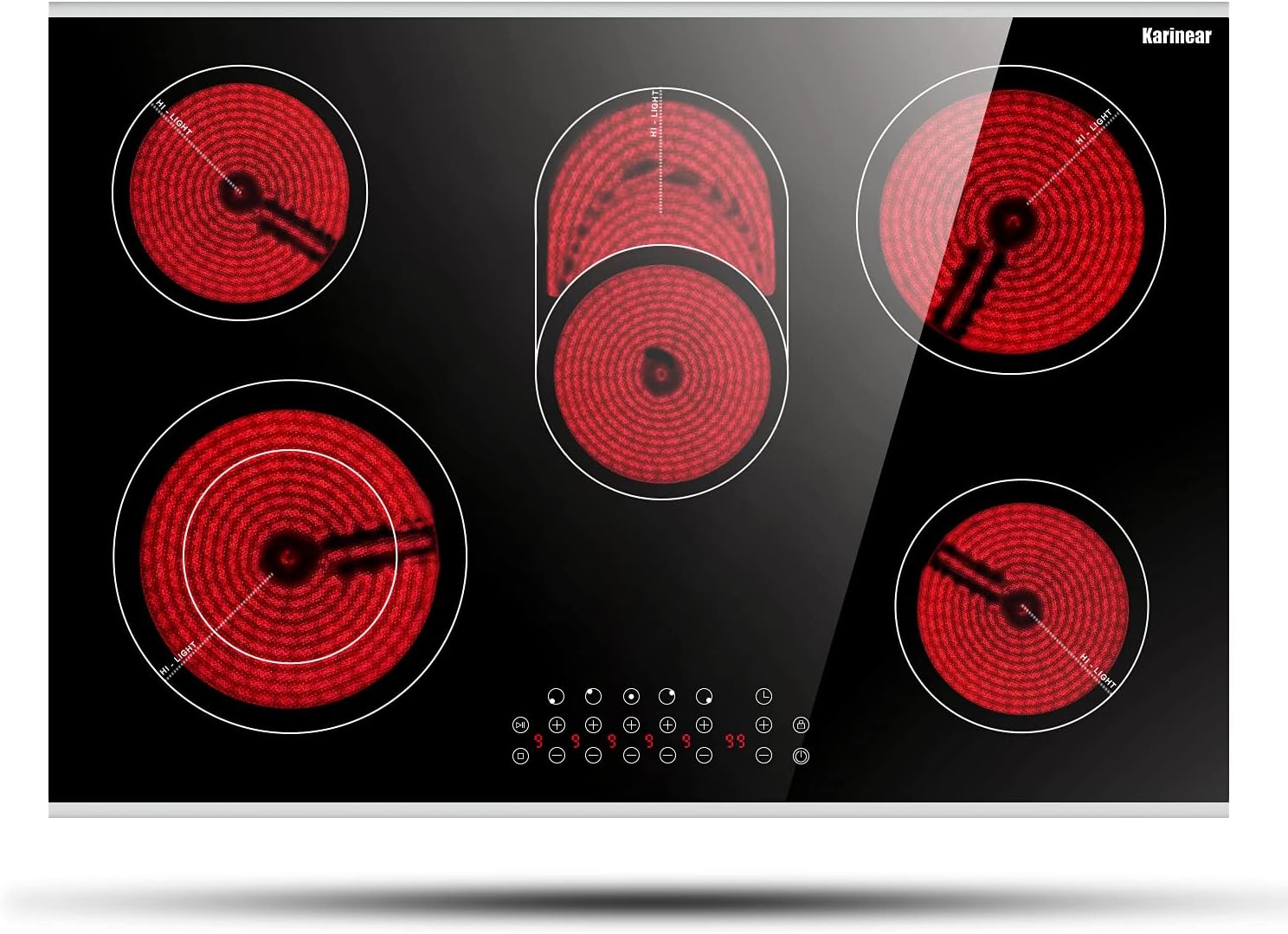 Karinear 2 Burner Electric Cooktop 12 Inch, Drop-in Electric Radiant Cooktop 220v - 240v with Child Safety Lock, Timer, Residual Heat Indicator