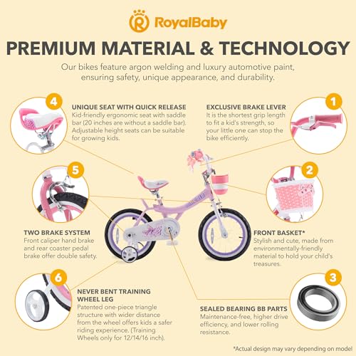 Royalbaby Princess Girls Kids Bike 12 14 16 18 20 Inch Children Bicycle with Basket for Age 3-12 Years
