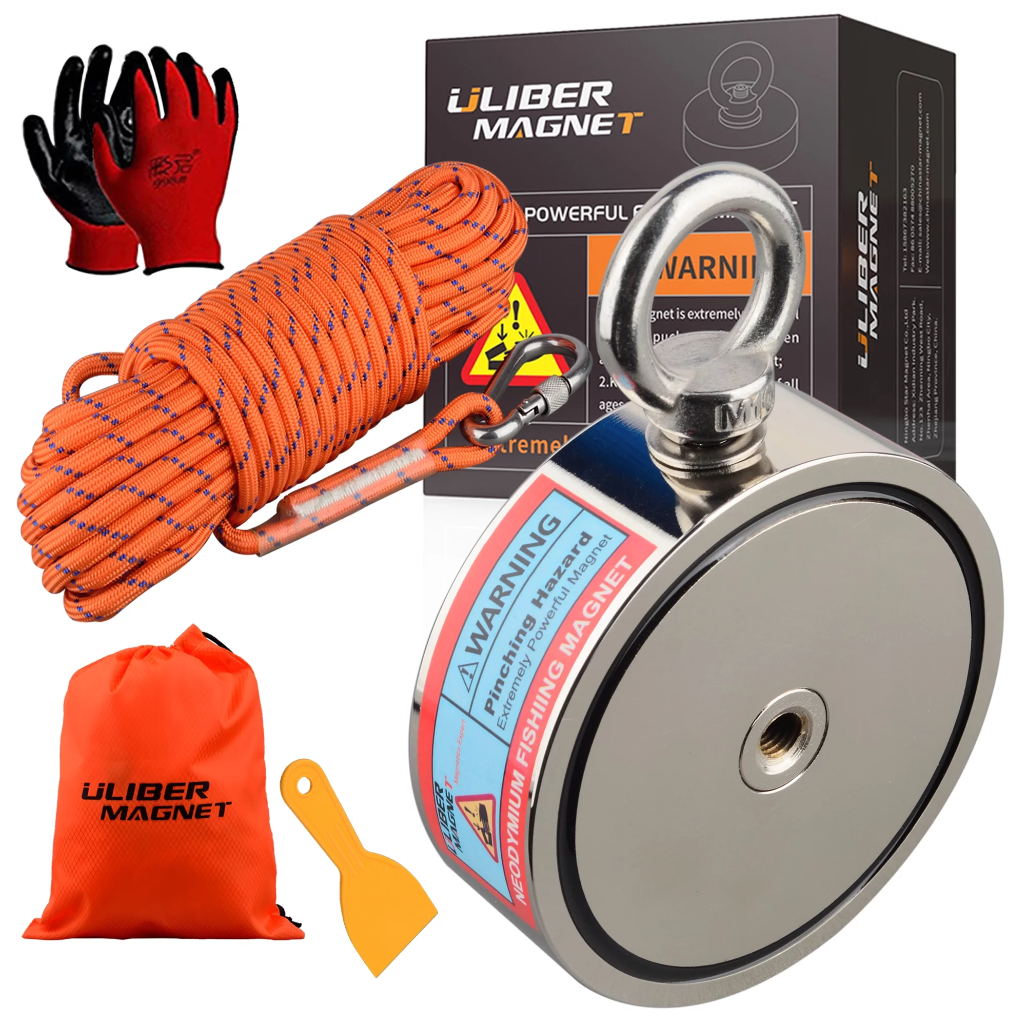ULIBERMAGNET 2400LBS Fishing Magnet Kit,Double Sided Magnetic Fishing Kit with High Strength Rope,Heavy Duty Fishing Magnet for Retrieving in River