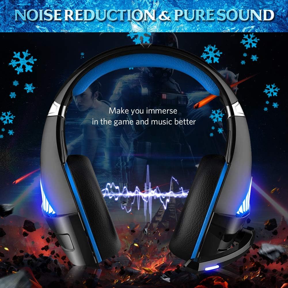 BENGOO GM-5 Stereo Gaming Headset for Xbox One, PS4, PC with Mouse, Noise Cancelling Over Ear Headphones with Mic, LED Light