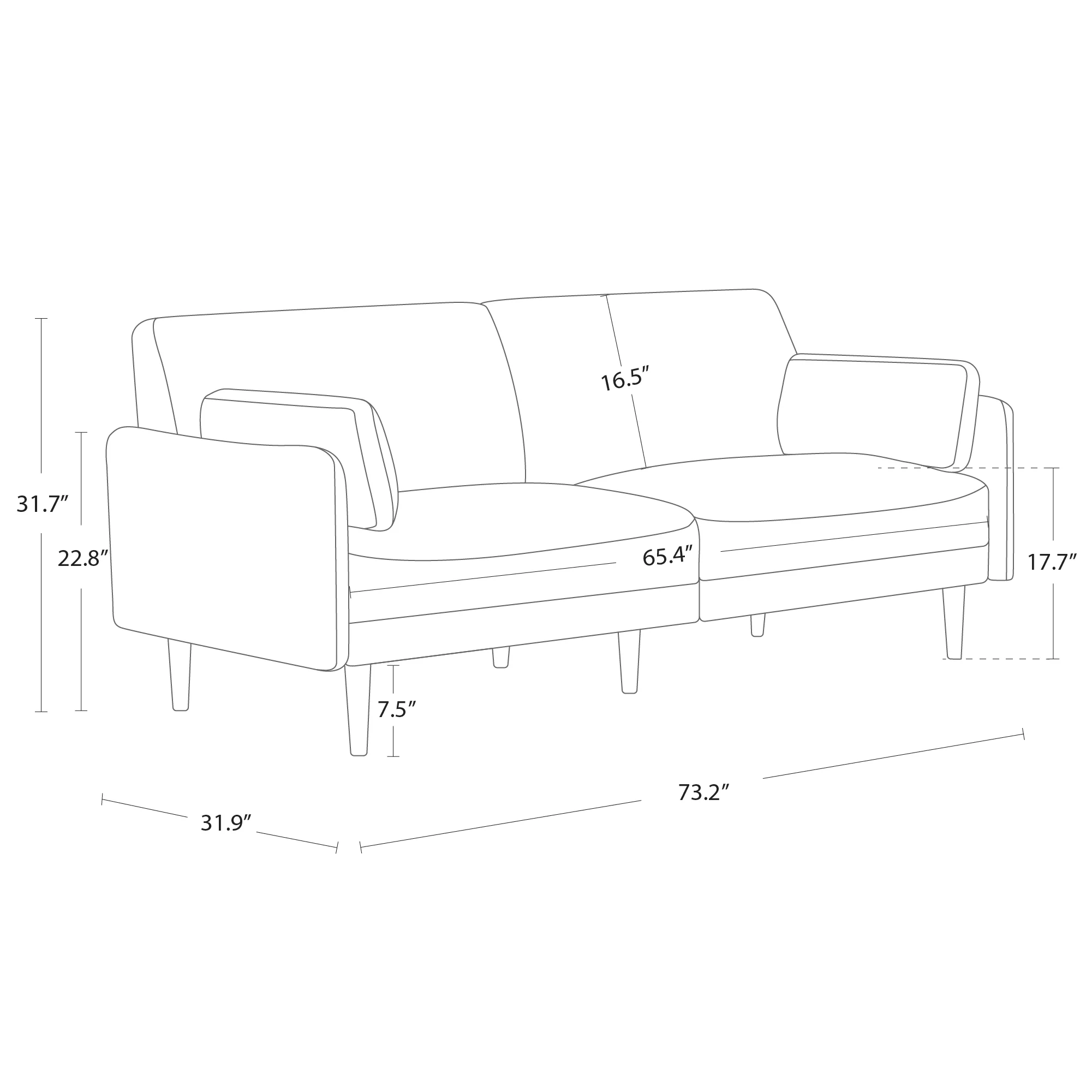CHITA Mid-Century Modern Sofa, Fabric Couch for Living Room with Solid Wood Leg, 73''W, Mustard Yellow