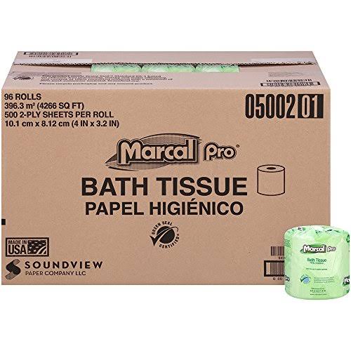 Marcal Pro #05002, 100% Recycled, Green Seal Certified Toilet Paper, 2-Ply, 500 Sheets per Roll, 96 Rolls per Case