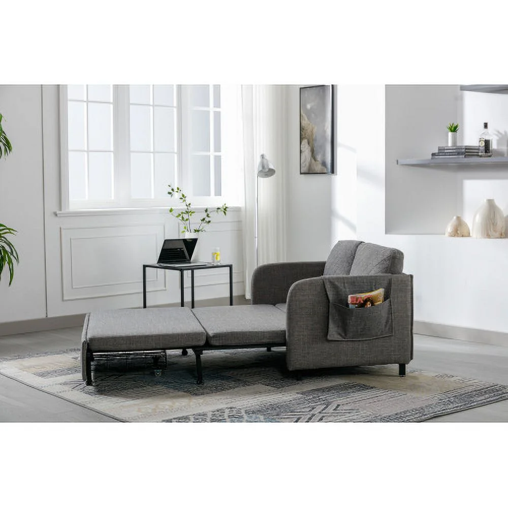Convertible Sleeper Sofa Bed, Modern Velvet Loveseat Couch with Pull Out Bed, Small Love Seat Futon Sofa Bed with Headboard, 2 Pillows & Side Pockets