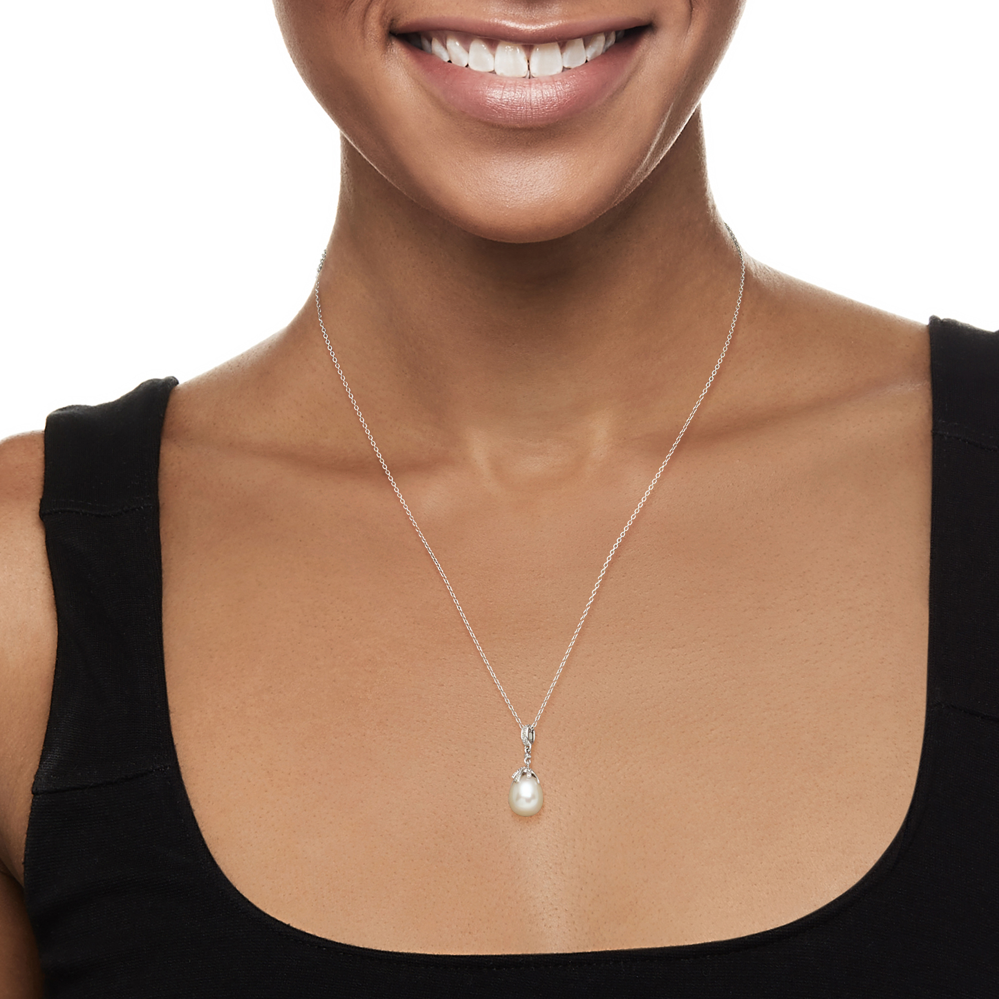 Ross-Simons 8.5-9mm Cultured Pearl Pendant Necklace With Diamond Accents in Sterling Silver, Women's, Adult