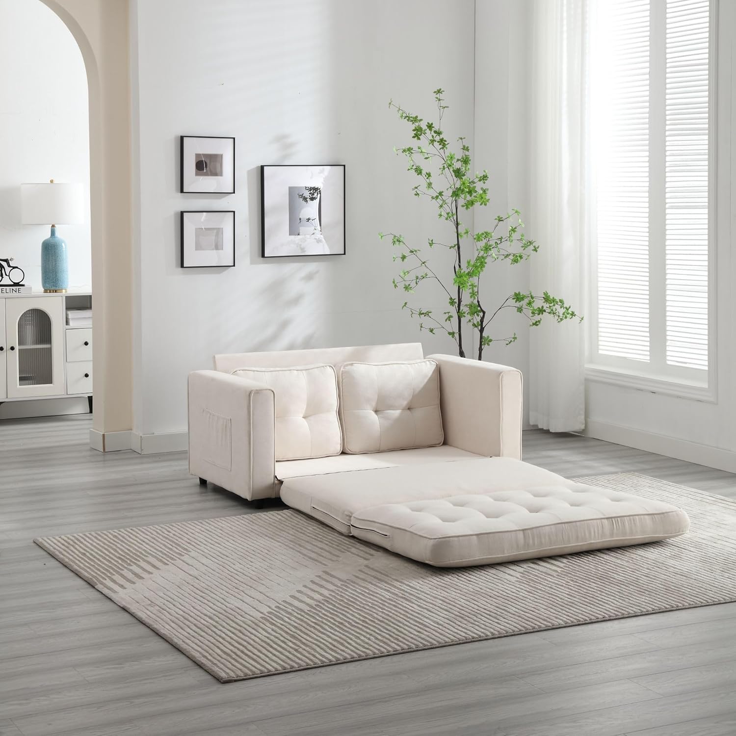 3 Fold Sofa,Convertible Futon Couch sleeper sofabed,Space saving loveseat,Pull Out Couch Bed for Living Room,Dark Gray & Light Gray & Beige