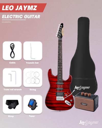 Leo Jaymz 39" Full Size ST Style Electric Guitar Starter Kit with SSH Pickup, 5W Portable Amp, Tuner, Gig Bag, Strap & Accessories (Violet Ocean)
