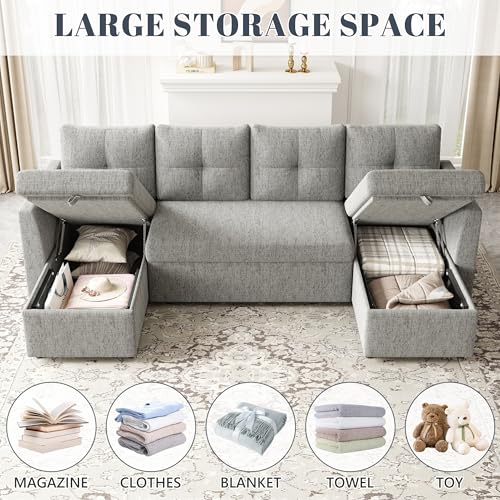 Oversized Sleeper Sofa Couch, 110 inch 2 in 1 Pullout Couch Bed with Double Storage Chaise