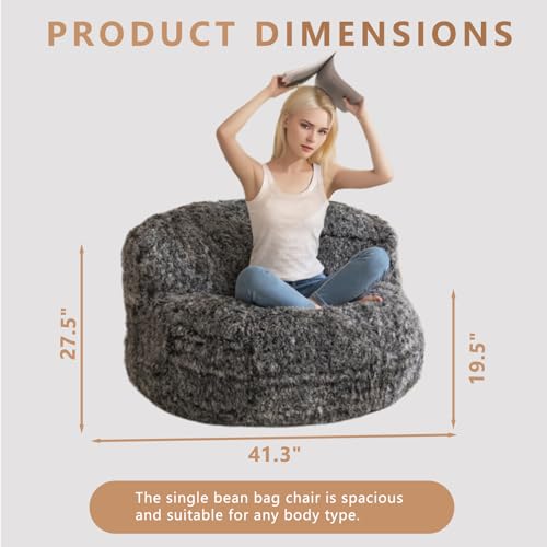 BYBYME Giant Bean Bag Chair, Faux Fur Bean Bag Couch with Filler Large Living Room Bean Bag Chairs for Adults
